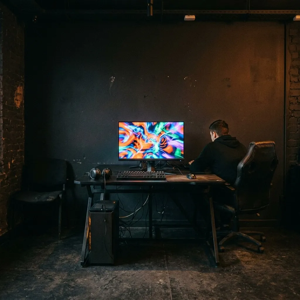 A single PC gaming station with monitor and chair at WIREDCORE PC CLUB